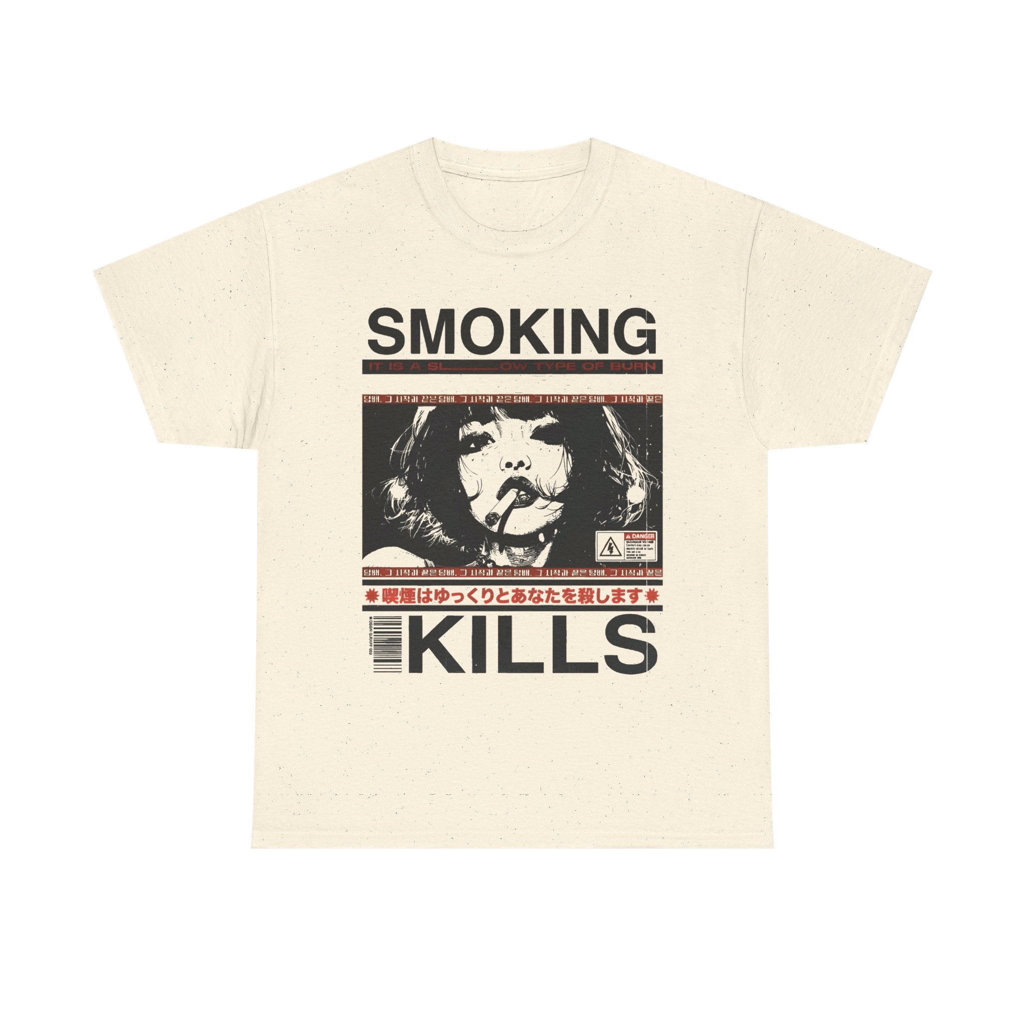 Smoking Kills Retro Manga Style Graphic T-Shirt, Cotton Tee